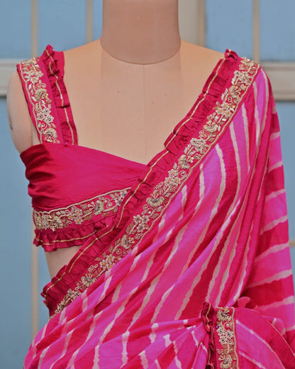 Pink Leheriya Saree with Astam Manna Border image 2