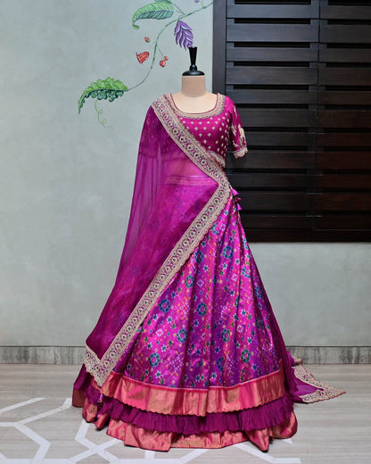 Three-Layer Patola Lehenga with Organza Dupatta image 0
