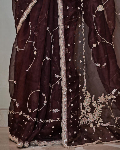 Brown Organza Jaal Saree image 4