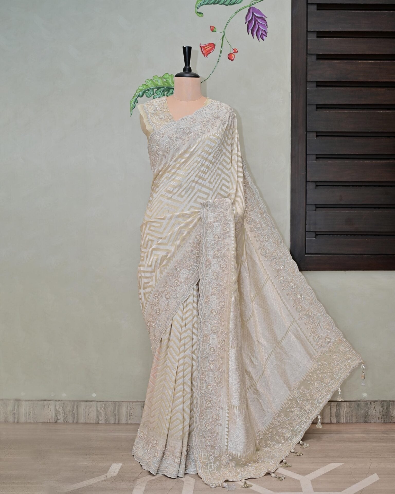 Beige Khaddi Saree image 0