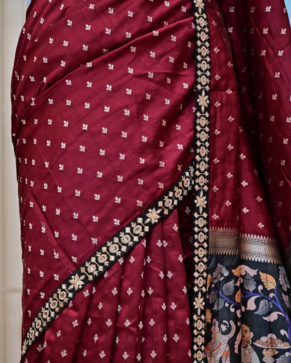 Wine Kalamkari Palla Saree image 3
