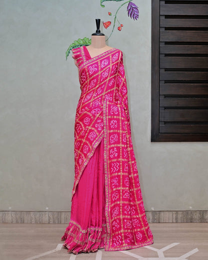 Pink Ghatchola Saree with Frill Border image 0