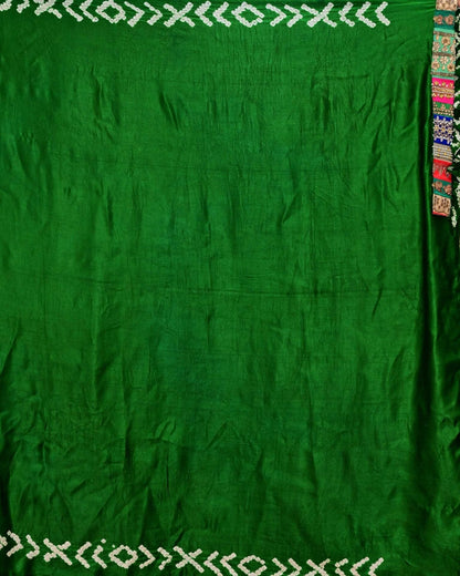 Green Stripe Handloom Saree with Patch Border image 5