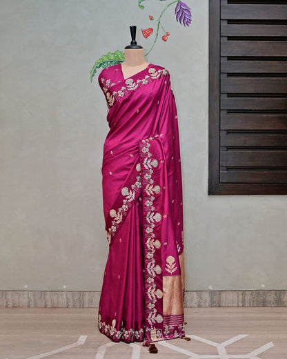 Magenta Silk Saree with Boota Highlight Border image 0