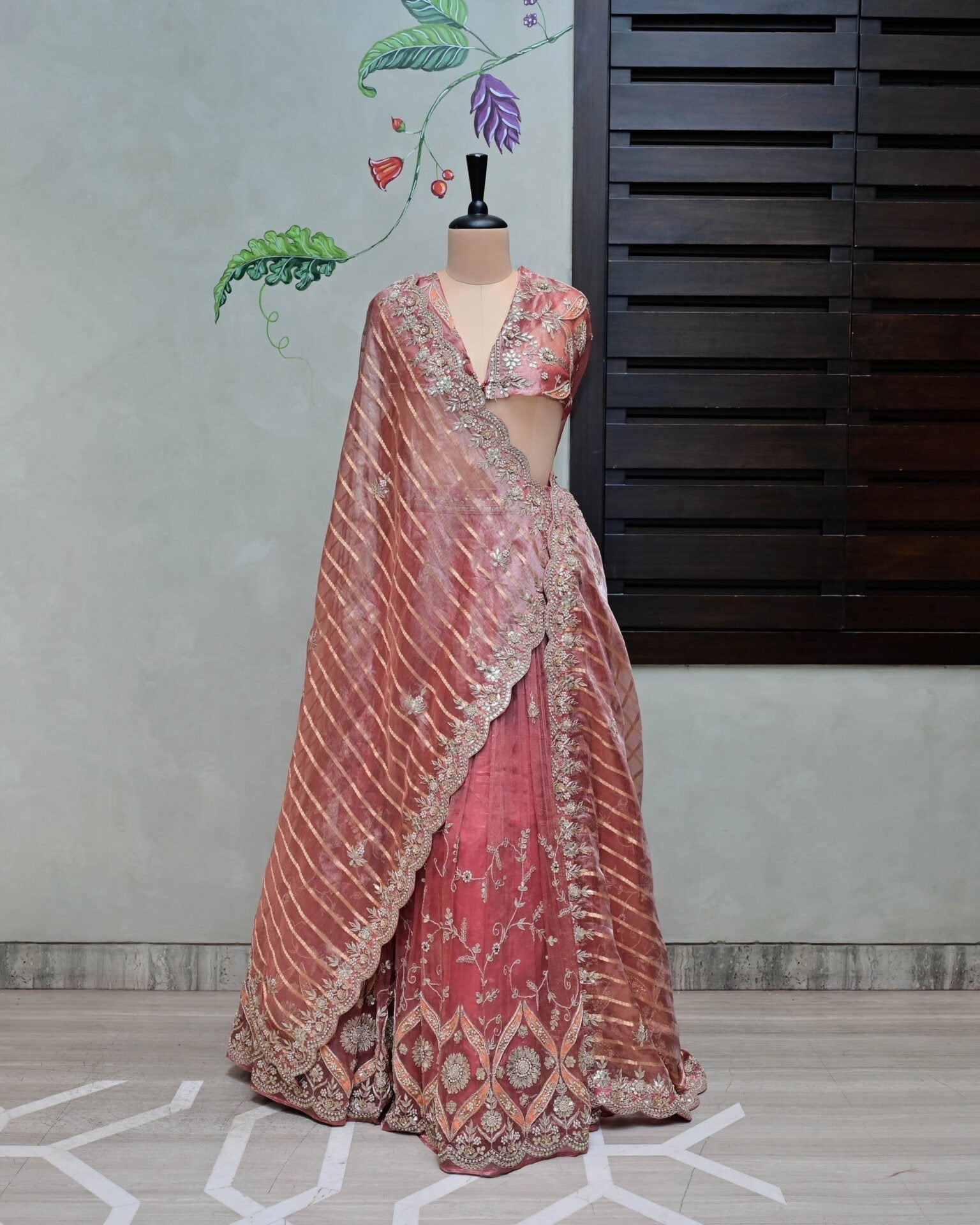 Tissue Lehenga with Striped Dupatta image 0