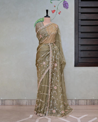 Green Organza Saree image 1
