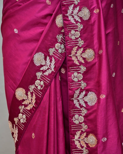 Magenta Silk Saree with Boota Highlight Border image 3