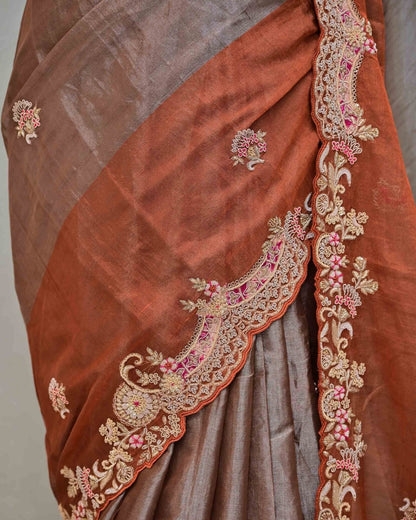 Two-Tone Bronze Tissue Saree image 3