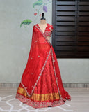Red Patola Silk Lehenga with Organza Dupatta image 0