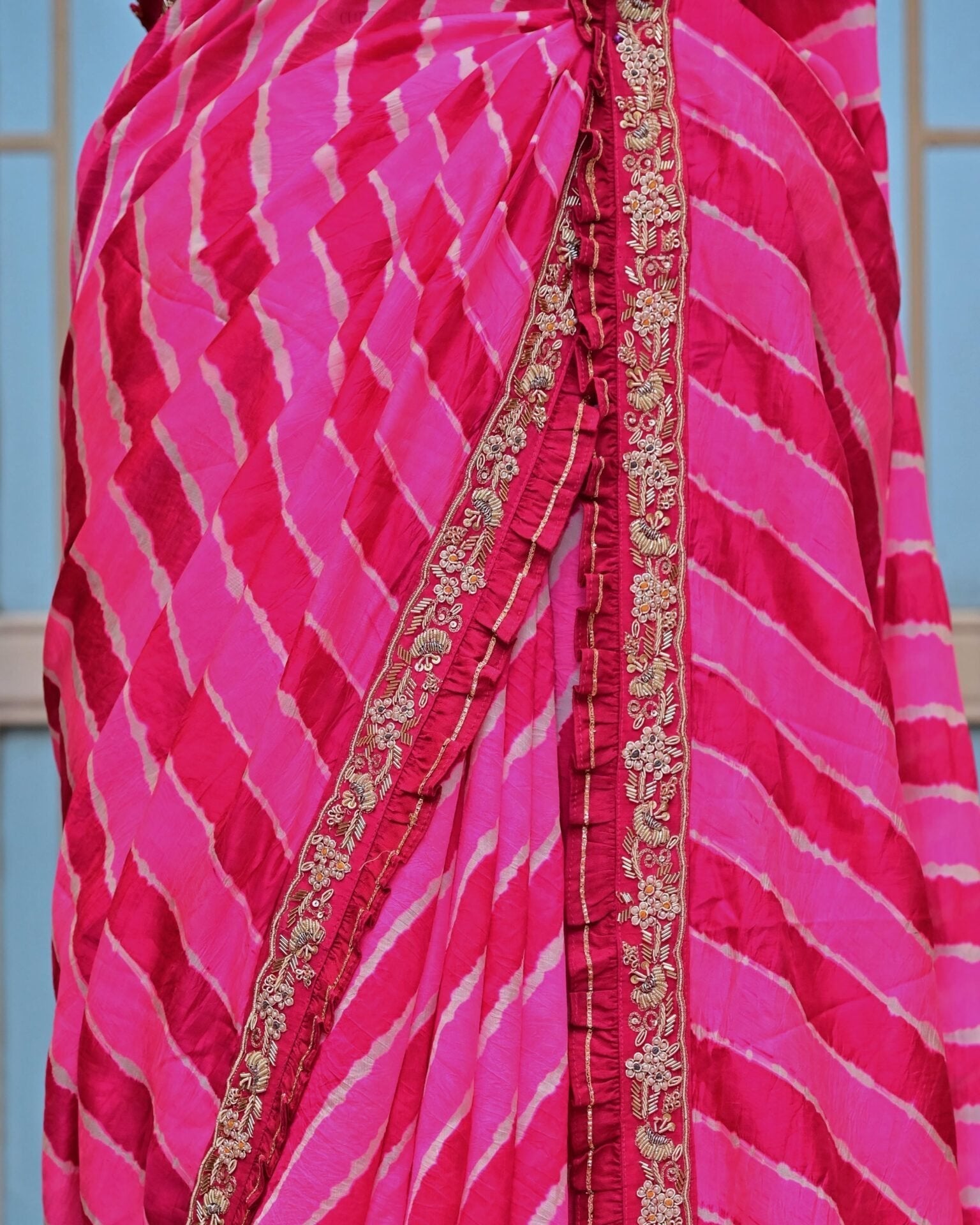 Pink Leheriya Saree with Astam Manna Border image 3