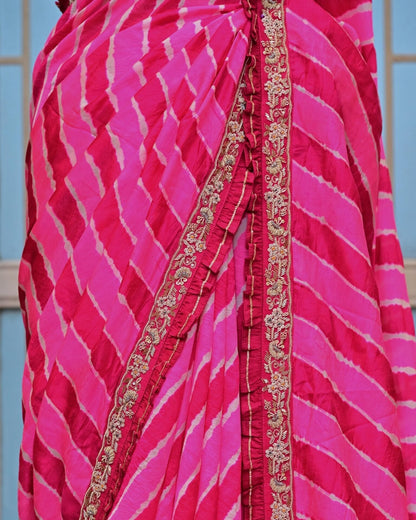 Pink Leheriya Saree with Astam Manna Border image 3