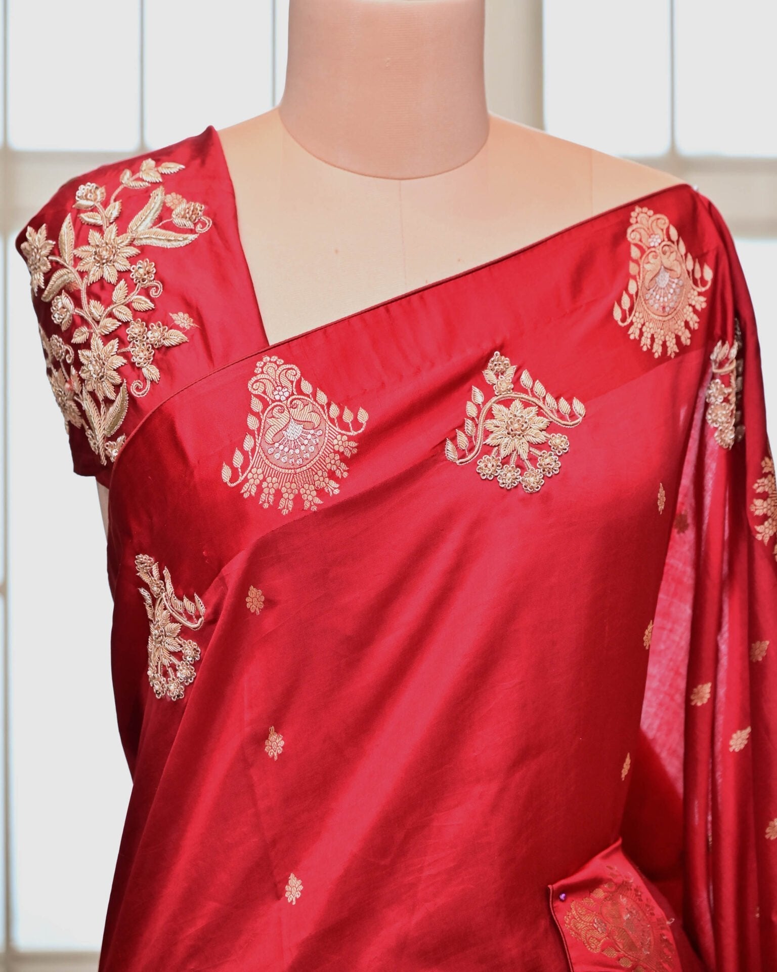 Red Silk Saree with Boota Highlight Border image 2