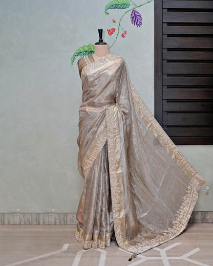 Grey Tissue Saree with Suvendu Border image 1