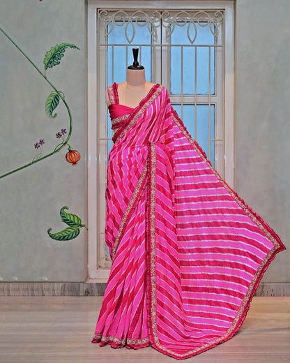 Pink Leheriya Saree with Astam Manna Border image 1
