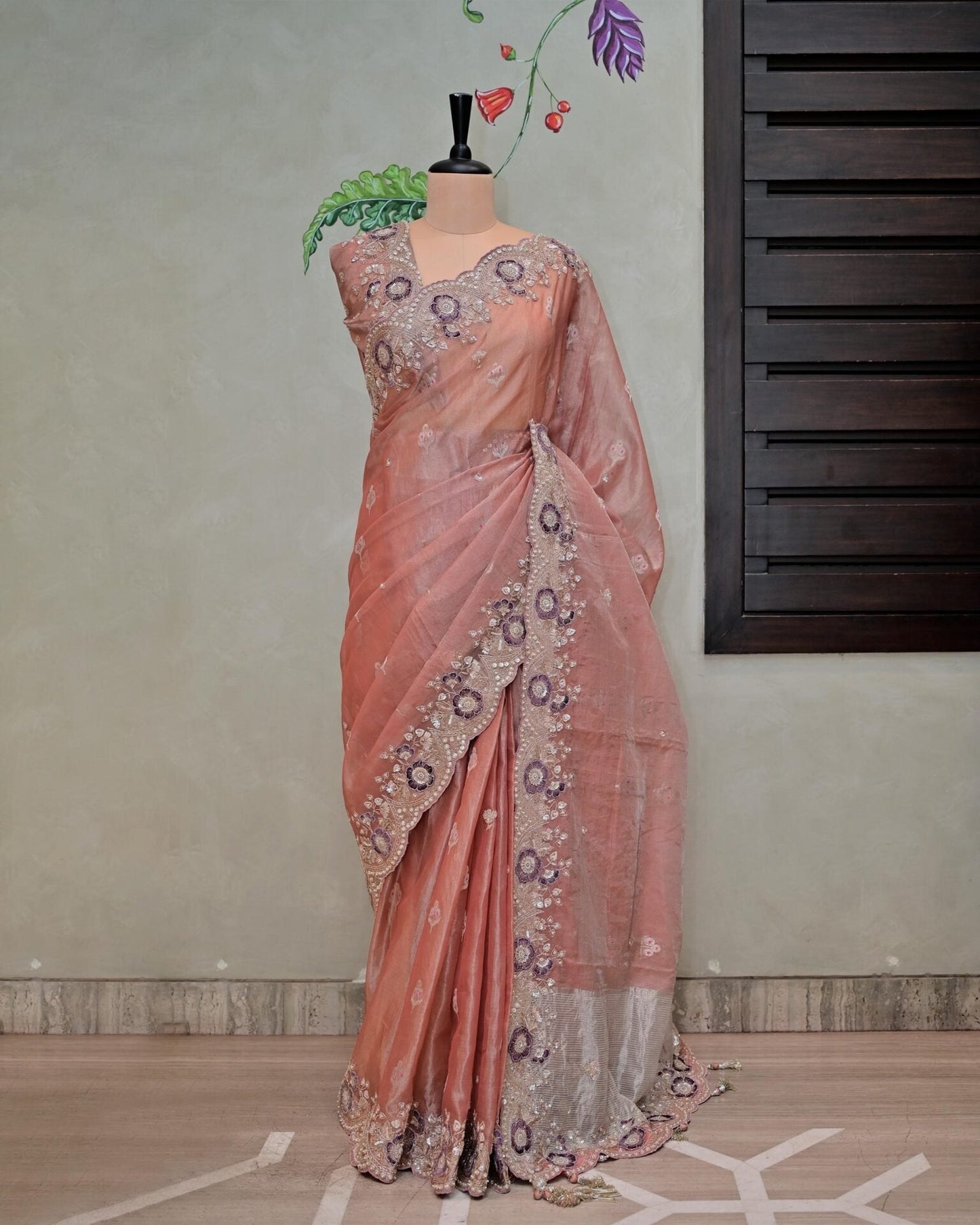 Chanderi Tissue Saree with Booty Work image 1