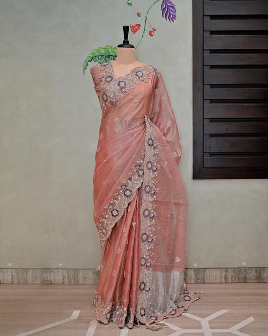Chanderi Tissue Saree with Booty Work image 1