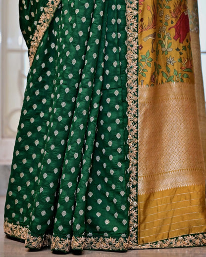 Green Silk Saree with Kalamkari Palla image 4