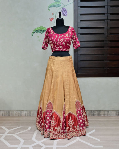 Golden Tissue Lehenga with Embroidery image 2