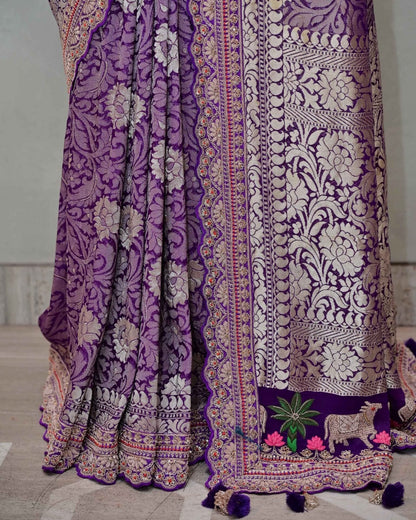Purple Tissue Khaddi Saree with Nandi Work Palla image 3