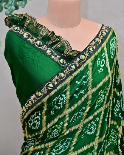 Green Ghatchola Saree with Frill Border image 2