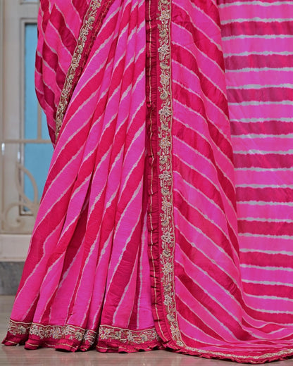 Pink Leheriya Saree with Astam Manna Border image 4