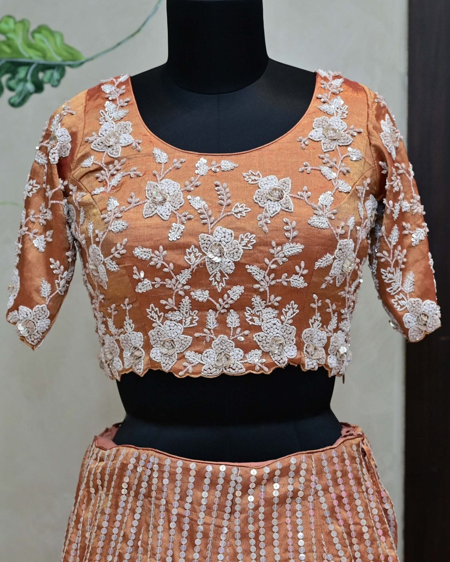 Copper Tissue Lehenga with Sequin Work image 2
