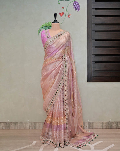 Shaded Pink Stripe Tissue Saree image 1