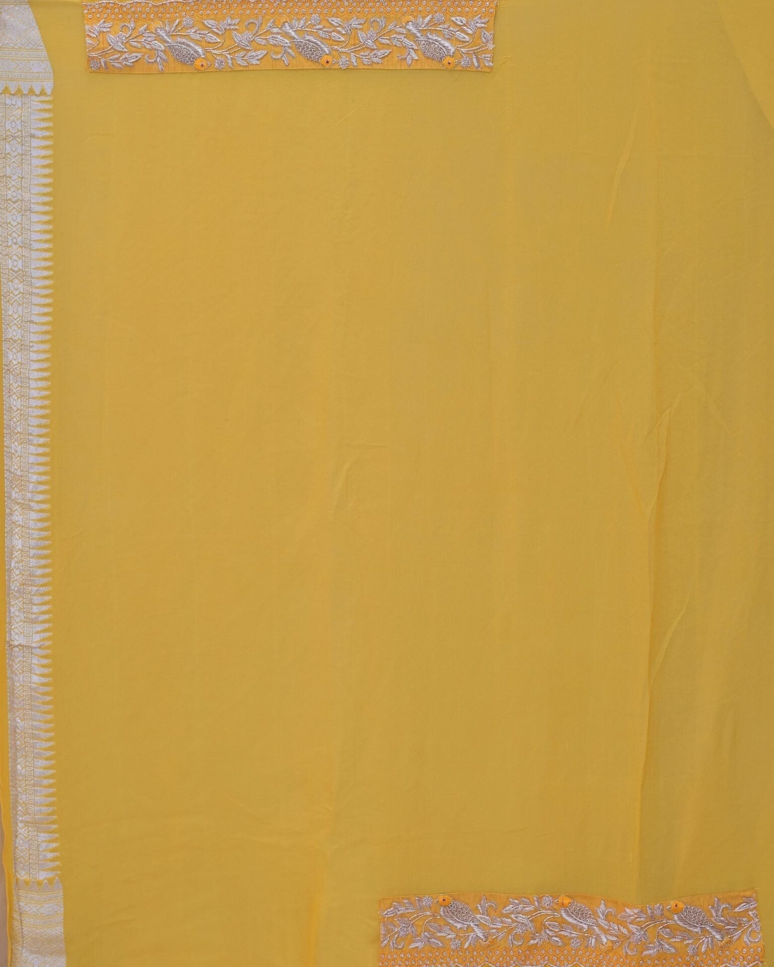 Yellow Khaddi Saree with Bird Border image 5