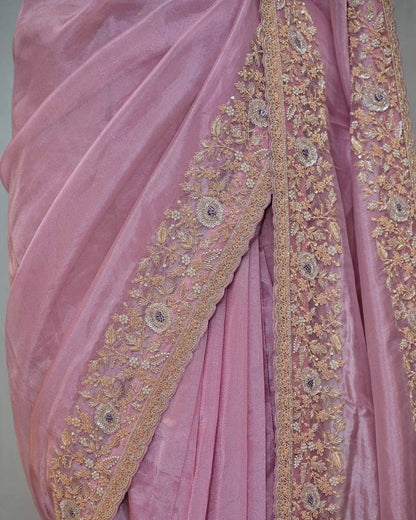 Mauve Tissue Saree with Cutdana Border image 3