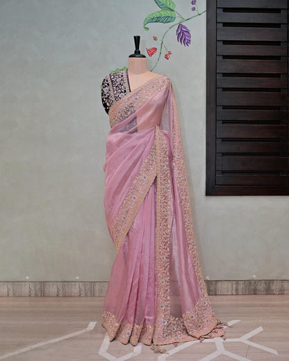 Mauve Tissue Saree with Cutdana Border image 1