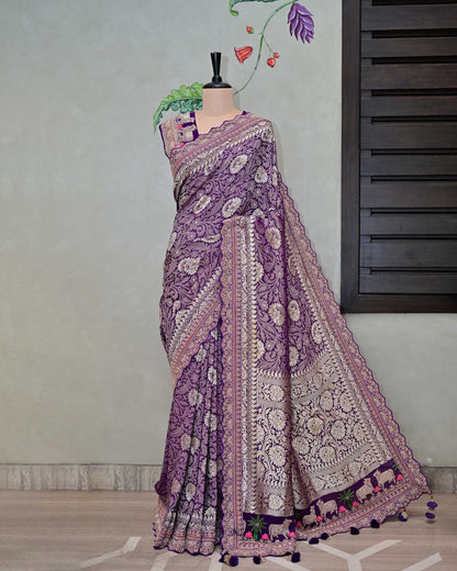 Purple Tissue Khaddi Saree with Nandi Work Palla image 0