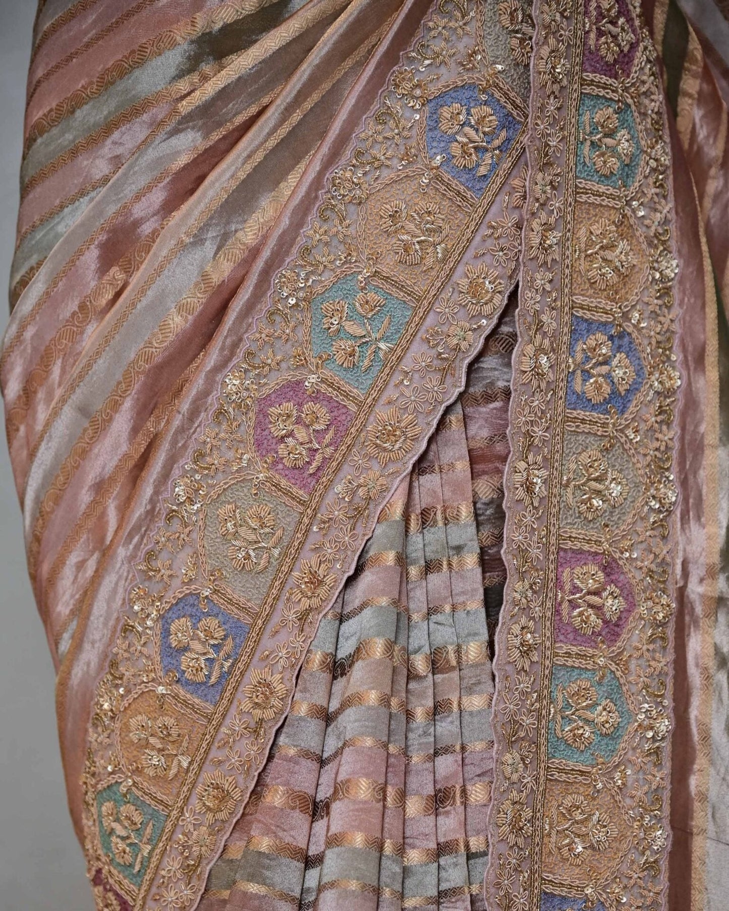 Multi-Line Tissue Saree with Multi-Coloured Border image 3