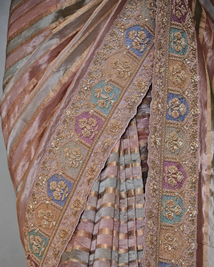 Multi-Line Tissue Saree with Multi-Coloured Border image 3