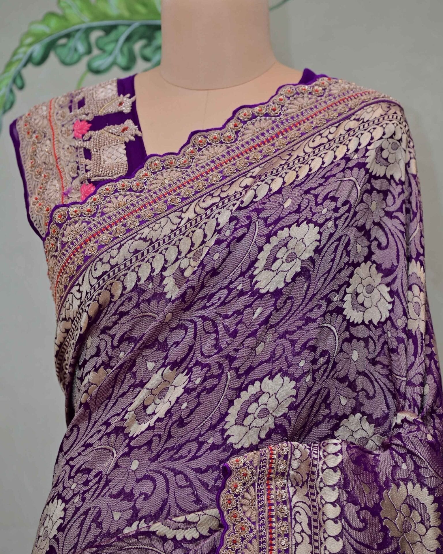 Purple Tissue Khaddi Saree with Nandi Work Palla image 1