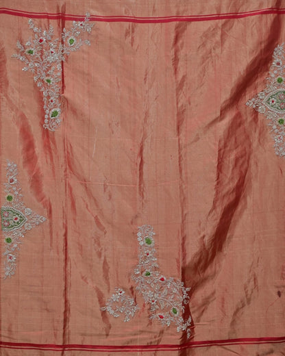 Yellow Tissue Patola Saree with Hand-Stitched Floral Border image 5