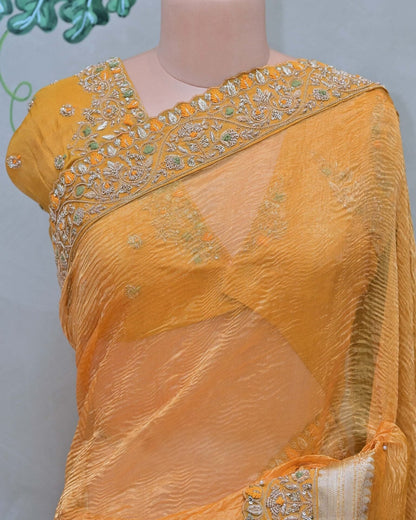 Yellow Crush Tissue Saree image 2