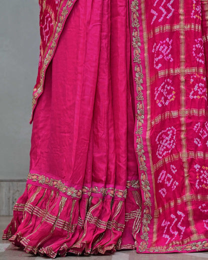 Pink Ghatchola Saree with Frill Border image 4