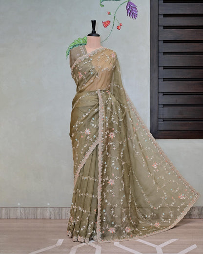 Green Organza Saree image 0