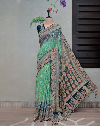 Green Shaded Bandhani Saree image 0