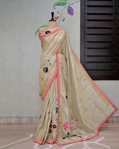 Tissue Saree with Patchwork image 1