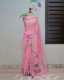 Pink Handloom Saree with Kairi Applique Embroidery image 0