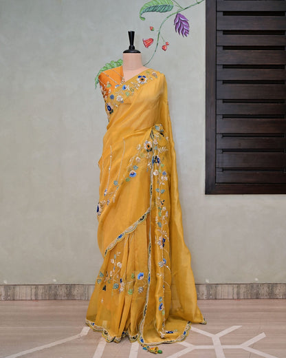 Yellow Tissue Saree image 0