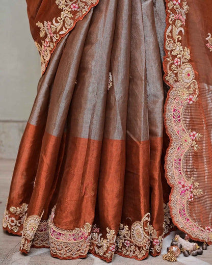 Two-Tone Bronze Tissue Saree image 4