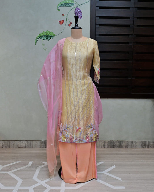 Lemon Yellow Suit with Sequin Embroidery image 0