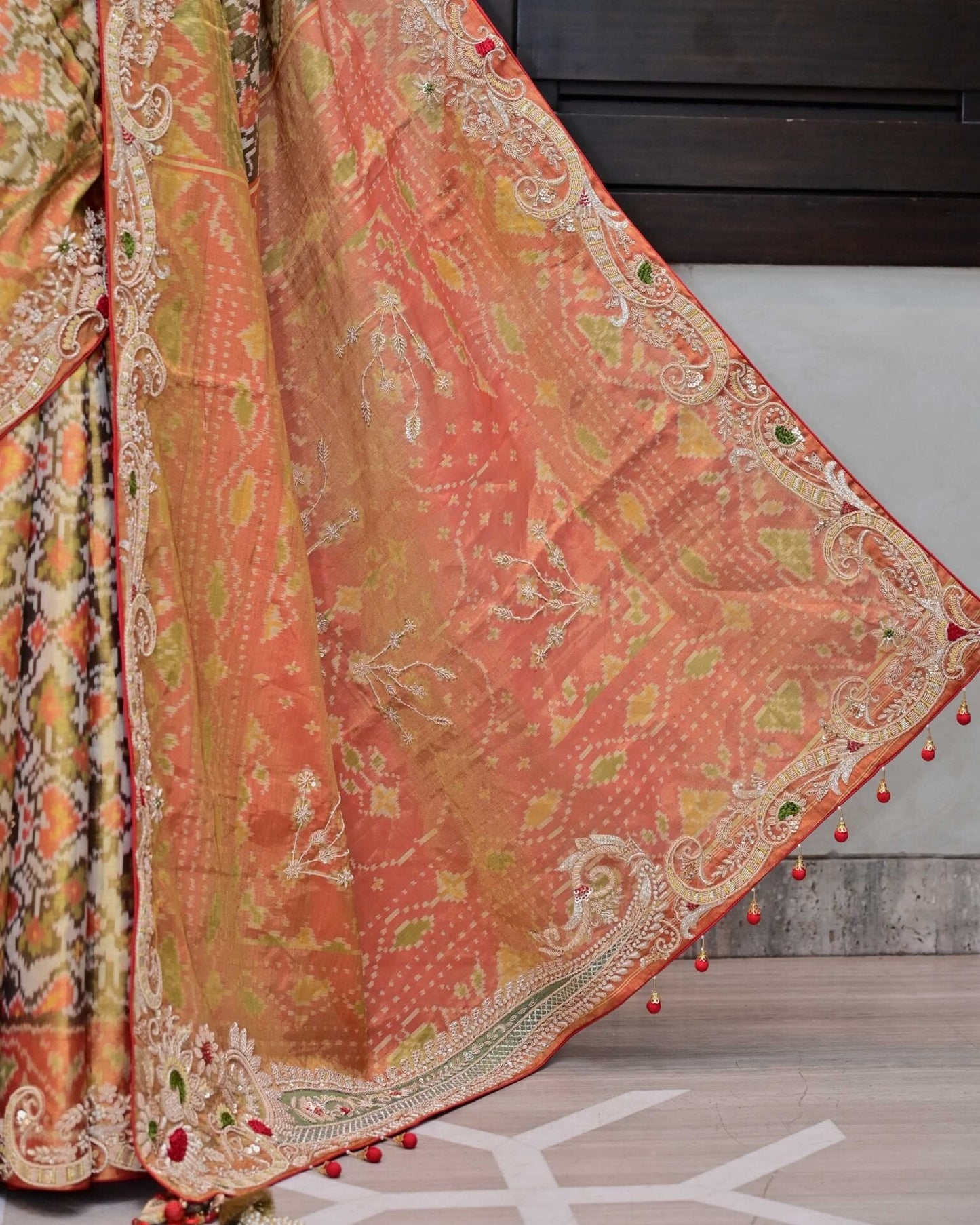 White Tissue Patola Saree image 5