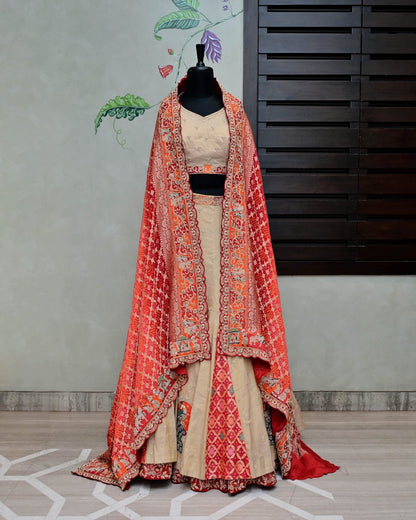 Golden Tissue Lehenga with Bandhej Dupatta image 1