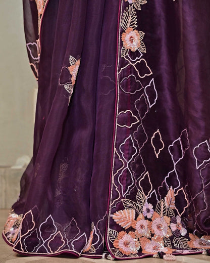 Dark Wine Organza Saree image 4