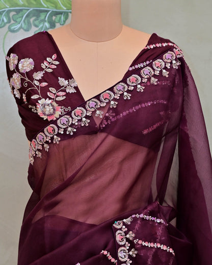 Wine Organza Saree image 1