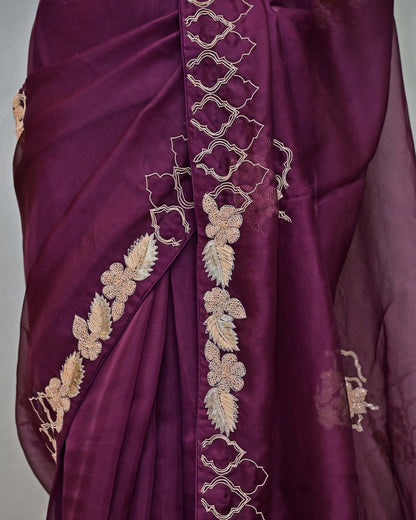 Wine Organza Saree image 2