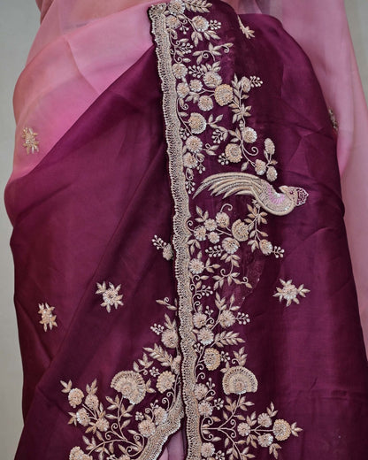 Shaded Wine Organza Saree image 3